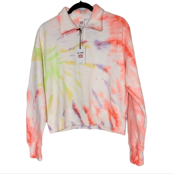 NWT RE/DONE Hanes 70s Neon Space Dye Cotton 1/4 Zip Sweatshirt Size Medium - Picture 1 of 16